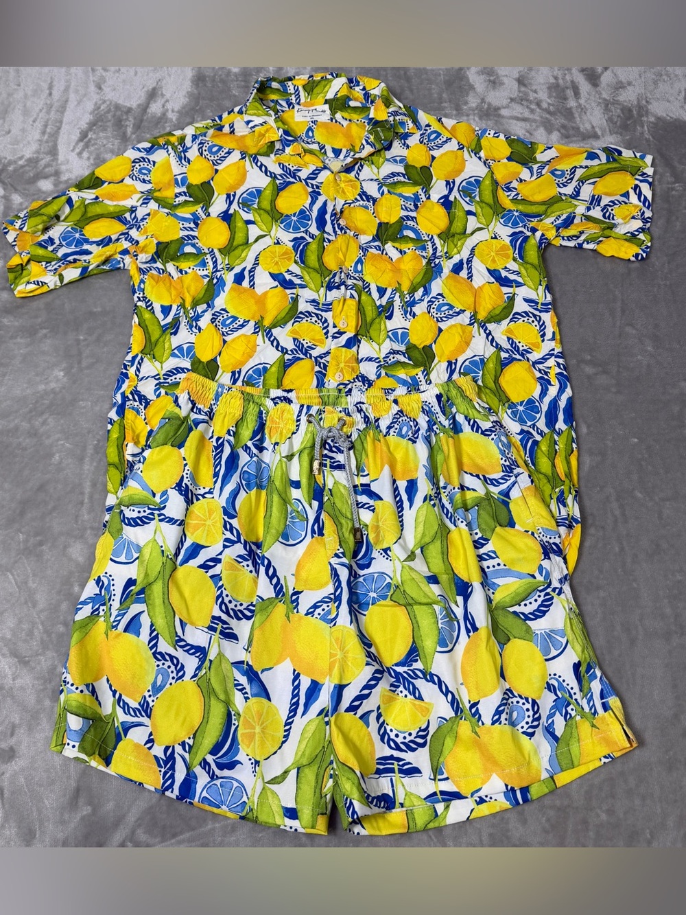 Kenny Flowers The Bossitano Lemon Print Resort Shirt & Swim Shorts Men's 3XL